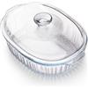 NUTRIUPS Casseruola ovale in vetro borosilicato con coperchio, 2 l, casseruola ovale per forno, 27,3 × 18,8 × 11 cm