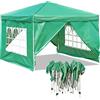 Baroni Home Gazebo da Giardino 3x3 m con 4 Pareti Laterali con finestre, Tenda da esterno per eventi, feste e uso commerciale, Impermeabile, Pieghevole, Verde