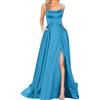 Generic Vestito da Cerimonia Donna Elegante Curvy Maxi Vestitino Cocktail Ballo Abiti Party Festa Abito da Sera da Donna con Spacco Laterale E Cinturino in Raso Incrociato Senza Schienale con Tasche Vestiti