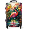 NoBoringSuitcases.com © Valigia rigida con ruote Trolley medio Valigia grande Llucchetto TSA (Fenicottero in un ambiente colorato di pittura a olio), (Valigia media 67x43x25 cm)