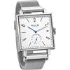 FEICE Orologio Automatico Moda Orologio Quadrato da Polso Meccanico Ø34mm | Orologio Unisex, Quadrante Bianco, Numeri Arabi, Quadrante Secondario dei Secondi, Datario, Vetro Zaffiro