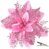 MIKAILE 20 Pezzi Fiori di Natale Artificiali con Clip, Fiori Poinsettia Glitter per Albero di Natale Ghirlanda Decorazioni Natalizie Casa (Rosa)