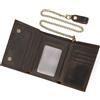 LUUFAN Portafoglio Trifold in Vera Pelle con Catena Antifurto per Uomo Portamonete Porta Carte di Credito Vintage con Finestra ID, Marrone Scuro