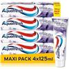 Aquafresh Active White Dentifricio Effetto Sbiancante al Fluoro, Protezione 3 in 1 per Denti Forti, Pulizia Attiva e Alito Fresco, MaxiPack 4x125 ml