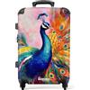 NoBoringSuitcases.com © Valigia rigida con ruote Trolley medio Valigia grande Llucchetto TSA (Ritratto colorato di un pavone in pittura ad olio), (Valigia media 67x43x25 cm)