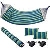 Bakaji Amaca da Giardino Doppia 2 Posti 232 x 148 cm Barre Trasversali in Legno Rivestimento in Poli Cotone con 2 Cuscini e Cinghie Design Moderno Per Giardino Terrazzo Campeggio (Righe Blu)