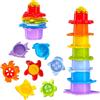 FANCY Tazze Impilabili Bambini Set Bagno 29 cm Torre Impilabile per Ragazzi e Ragazze dai 1 Anno, Giocattoli Montessori Giochi Bagnetto, per la Spiaggia e Piscina, Idea Regalo