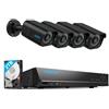 Reolink 4K PoE Kit Videosorveglianza Esterno, Rilevamento di Uomo/Veicolo, NVR 8CH 2TB + 4x Telecamere da Esterno, Visione Notturna Infrarossa, Espandibile a 16TB, Impermeabile IP67, RLK8-800B4 (Nero)