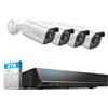 Reolink 4K PoE Kit Videosorveglianza Esterno, Rilevamento Uomo/Veicolo, NVR 8CH 2TB + 4x Telecamere da Esterno, Visione Notturna Infrarossa, Espandibile a 16TB, Impermeabile IP67, RLK8-800B4 (Bianco)