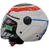 Generico Casco MPH Moto Demi Jet Scooter Star Bianco Blu Rosso Lucido Visiera Lunga White Blue Red Gloss Taglia M