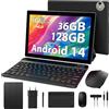 RUSHAR Newest Tablet 10 Pollici Android 14 con 5G WIFI 6,36GB RAM+128GB ROM (1TB TF),2.0Ghz,8000mAh,Dual Camera,8MP+5MP,Bluetooth,Tablet in offerta con Tastiera,Nero