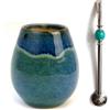 La Fuente Yerba Mate - Set da tè in ceramica con scritta Handamade ~ 300 ml | Unico matero | lavabile in lavastoviglie | cannuccia in acciaio inox Bombilla Bola nero per tè Mate 21 cm | Set per yerba mate