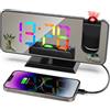 ThreeH Sveglia a Proiezione con 11 Colori RGB Cambiano Display LED a Specchio Orologio Digitale con porta di Ricarica USB Funzione Snooze 6 livelli di Luminosità Regolabile Nero