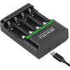REACELL AA AAA Caricabatterie Pile Ricaricabili, 4 Slot Indipendente Caricatore Rapido, Ni-MH Carica Batterie con LCD Display Porta USB Tipo C