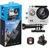 AKASO EK7000 Action Cam 4K 30FPS, WiFi 20MP Fotocamera Subacquea 30M, Videocamera Stabilizzata Caricabatterie con 2 Batterie Angolo di 170° Telecomando 2.4G e Kit Accesorios Multiples (Argenteo)