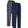GLOBAL Pantaloni pigiama da uomo 2pcs Pack 100% Cotone Plaid Bottoms Tessuto Elastic Drawstring Sleep Pants,Blu & Nero 1,XL