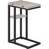 HOOBRO Tavolino a Forma di C, Tavolino da Divano Pieghevole, Tavolino da Caffè in Stile Industriale, con Ripiano Portaoggetti, per Soggiorno, Camera da Letto, Greige e Nero EBG29SF01