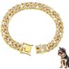 BuyB Collari a catena per cani in oro, collare a catena in metallo da passeggio da 20 cm con design con fibbia sicura, collana a catena per cani con catena di diamanti cubani, collari per animali