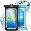 JETech Custodia Impermeabile Smartphone, 2 Pezzi Cover per iPhone 16e 16 15 14 13 Pro Max Plus, per Samsung Galaxy S25 S24 Ultra e Altri Fino a 7,2, IPX8 Borsa Asciutta con Cordini (Nero+Verde)