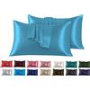 FARFALLAROSSA Set di 2 Federe in Raso 40 x 80 cm Azzurro, Federa Cuscino Letto Morbida e Setosa al Tatto, Chiusura a Busta, Antiacaro e Ipoallergico, Protezione Capelli e Pelle & Antirughe