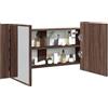ShCuShan Armadietto bagno con luce Specchio contenitore con Illuminazione LED,Armadietto Specchio con LED Rovere Marrone 90x12x45cm Acrilico