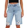 LOIJMK Hotpants - Pantaloncini da donna a vita alta, elasticizzati, in jeans, da donna, casual, da donna, lunghezza al ginocchio, con tasche, per il tempo libero, Blu, m