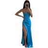 Generico Abito Donna Lungo Scollo Cuore Morbido Bustier Bretelle Spacco Elegante Sensuale Celeste/Taglia Unica