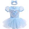 MYRISAM Vestito da Principessa Cenerentola Pagliaccetto per Bimba Bambina Costume di Carnevale Halloween Cosplay Compleanno Body Festa Natale Abiti con Archetto 6-9 mesi