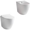Ceramica Althea - Cover WC + Bidet + coprivaso rallentato da 56cm Filomuro senza brida scarico traslato