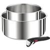 Tefal Ingenio - Set di 3 pentole 16/20 cm + manico rimovibile, impilabile, acciaio inossidabile, induzione, versatilità, risparmio di spazio, Preference L9739302