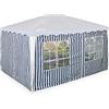 Relaxdays Tende per Gazebo Laterali 3x4 m, Set 3, Telo Impermeabile, Pareti Poliestere, a Strappo, Finestre, Blu Bianco, 200 x 400 x 0.1 cm