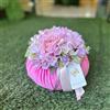 Fiori Di Lena Pouf in Velluto Rosa con Rose e Ortensie