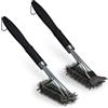 Relaxdays Spazzole per Barbecue, Set da 2, Grill Brush con Setole in Acciaio Inossidabile, con Raschietto, L 45 cm, Nero, Inox