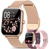 RUXINGX Smartwatch Donna con Chiamate, 1.83 Orologio Smartwatch con 3 Cinturini Fisiologia Femminile Sonno Cardiofrequenzimetro SpO2 IP68, 20+ Sport Notifiche Messaggi per iOS Android Oro Rosa Regalo