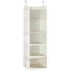 BrilliantJo Organizer Armadio, Portattuto da Appendere con 5 Scomparti con 6 compartiment Laterali a Rete per Vestiti con 2 Ganci Organizzatore Armadio da 30 x 30 x 108 cm Beige