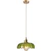 NICRX Lampadario a sospensione vintage industriale da 25 cm Lampada a sospensione in vetro di loto Lampadario a sospensione E27 Lampada a sospensione a soffitto con finitura in ottone (Verde)