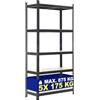 CLP Scaffale Magazzino Alta Portata 875 kg I Scaffale Robusto in Metallo Zincato 5 Ripiani Regolabili I Scaffalatura Garage da Muro, Colore:Nero, Dimensione:90x40x180 cm