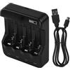 EMOS N9321 - Caricabatteria da 4 celle, 300 mA, NiMH, caricatore universale NiCd per 1-4 x AAA, AA, USB/Micro USB cavo 60 cm, indicatore LED, protezione batteria, funzioni di sicurezza, colore nero