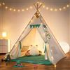 besrey Tenda per Bambini da Gioco in Tela Indiana Teepee in Cotone con Tappetino Imbottito e Luci Fatate (Verde e bianco)