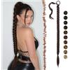 FESHFEN Treccia Finta Capelli - 65 cm Lunga Coda Finta Capelli Posticci con Elastico Sintetico Lunghi Ponytail Extension per Donne, Marrone