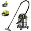 Ryobi R18WDV-0 - Bidone aspiratutto a batteria per solidi e liquidi - 18V - 4Ah - bidone 18 lt