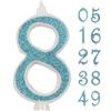 IDEGOS Candelina a numero 8 bianca con Glitter Azzurri 10 cm IDEGOS