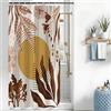 Uiiooazy Tenda Doccia Antimuffa, Tenda da Doccia 120x200cm Boho Chic Astratta Foglie Marrone Fiori Rosa Tende da Bagno Tessuto Lavabile Impermeabile Poliestere Tende per Vasca da Bagno con 8 Anelli