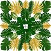 QUOZUO 50 pezzi di foglie di palma artificiali, foglie tropicali, foglie di palma con steli per giungla, feste, spiaggia, compleanno, luau hawaiano, 50 pezzi