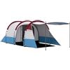 Outsunny Tenda da Campeggio 2-4 Posti Impermeabile con 2 Aree e 3 Ingressi, Tenda da Esterno in Poliestere e Fibra di Vetro, 420x200x150 cm, Rosso