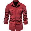 FAWHEWX Camicia da Uomo in Velluto a Coste a Maniche Lunghe con Bottoni Abbigliamento da Lavoro Camicia Casual da Uomo con Risvolto Camicia Slim da Lavoro di Base con Taschino(Un rosso/3XL)