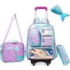 HTgroce Zaino Trolley Sirena per Scuola Elementare e Media - Zainetto con Ruote per Bambina e Ragazza