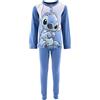 SUN CITY Disney Stitch - Pigiama Stitch Maglia a Maniche Lunghe e Pantalone in Cotone per Bambine e Ragazze (Azzurro, 10 Anni)