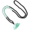 COAI Collana Rosario Uomo Donna, Collana Mala 108 Grani di Onice Nero e Avventurina Annodati a Mano con Ciondolo Fiore di Loto di Avventurina Verde