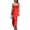 GOOCHEER Spaghetti Strap Maxi Abiti per le Donne Sexy Bustier Backless Elegante Macchia Sottile Abito Lungo Matrimonio Guest Damigella d'onore, Spalla 02 + arancione, S